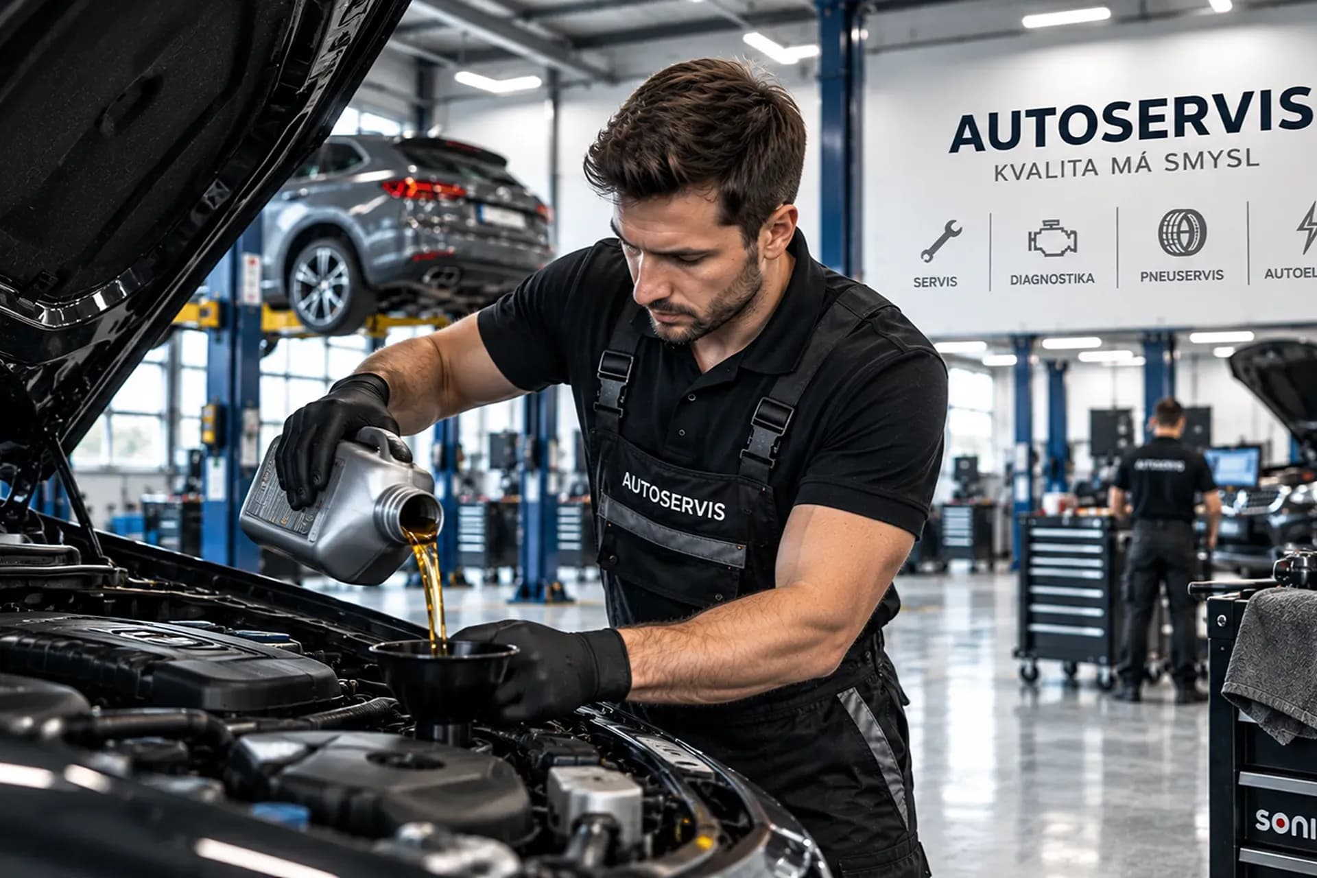 Mechanik doplňuje motorový olej