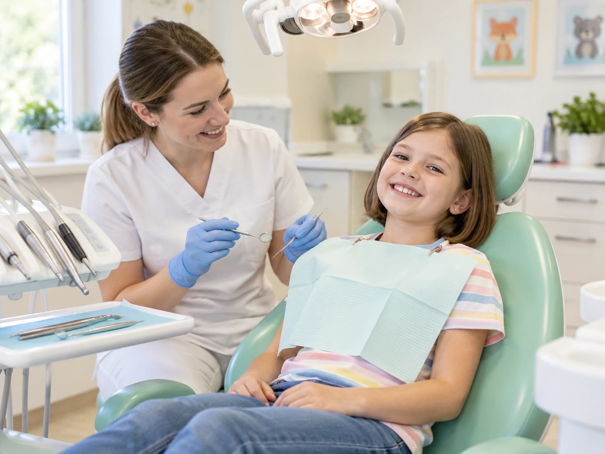 Hygienistka s dívkou v ošetřovacím křesle
