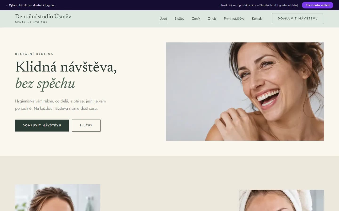 Náhled ukázky dentálního studia, design Elegantní a klidný