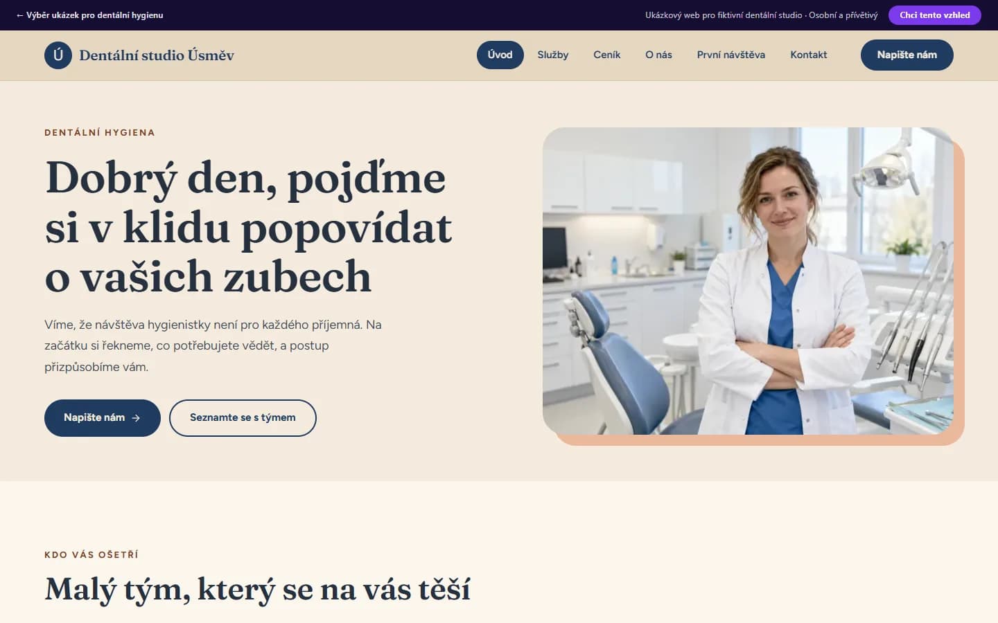 Náhled ukázky dentálního studia, design Osobní a přívětivý