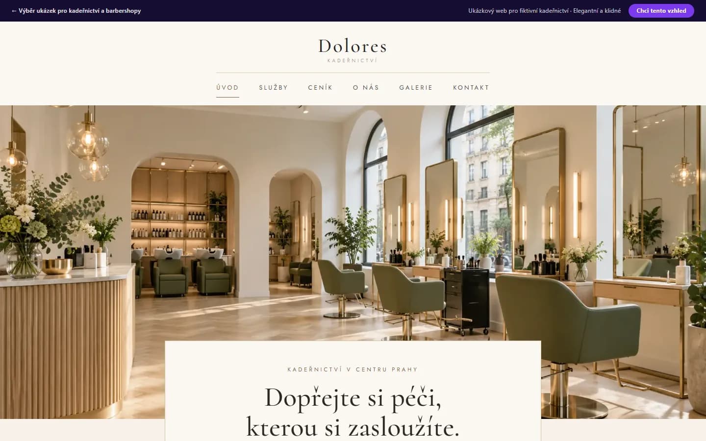 Náhled ukázky kadeřnictví, design Elegantní a klidné