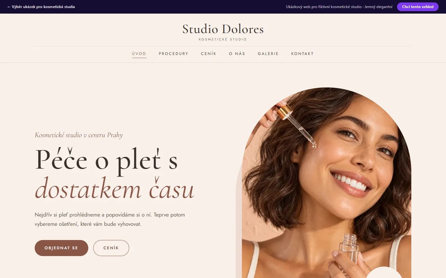 Náhled ukázky kosmetického studia, design Jemný elegantní
