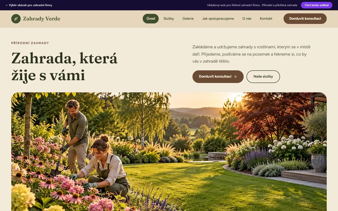 Náhled ukázky zahradní firmy, design Přírodní a přívětivá zahrada