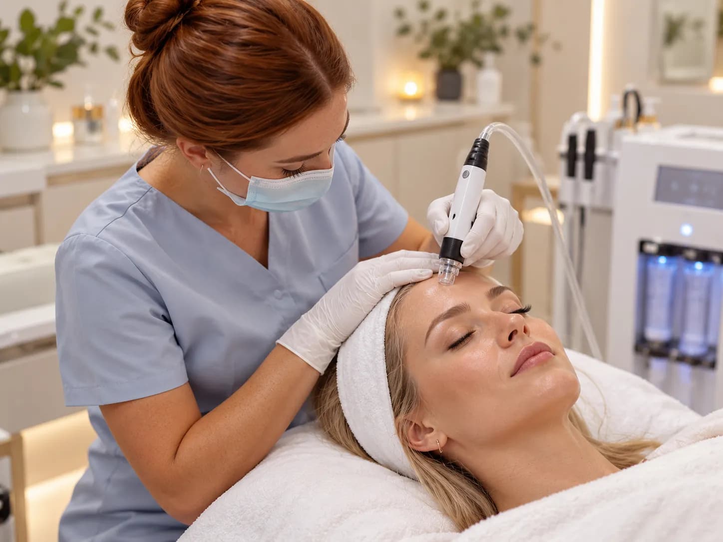 Ošetření pleti přístrojem s vodním systémem v moderním spa