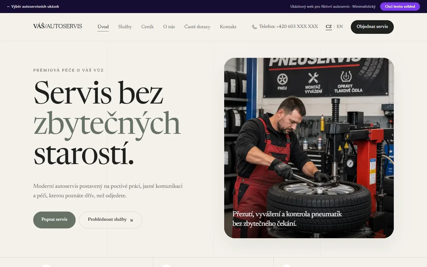 Náhled ukázky autoservisu, design Minimalistický