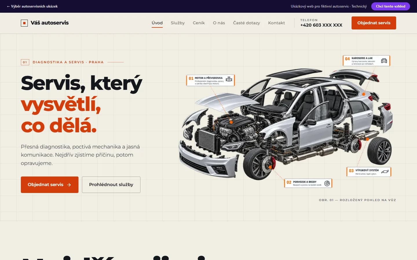 Náhled ukázky autoservisu, design Technický