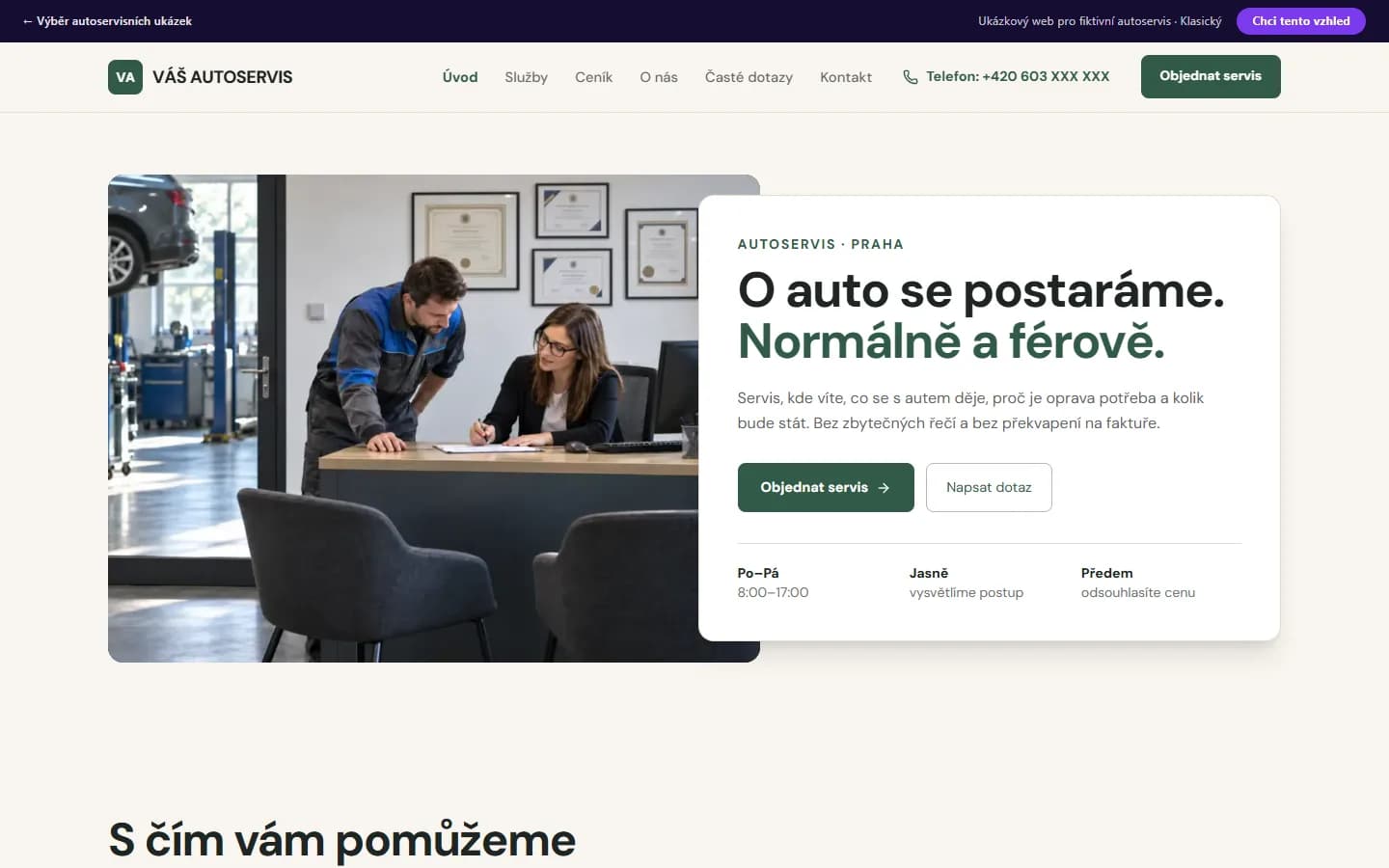 Náhled ukázky autoservisu, design Klasický