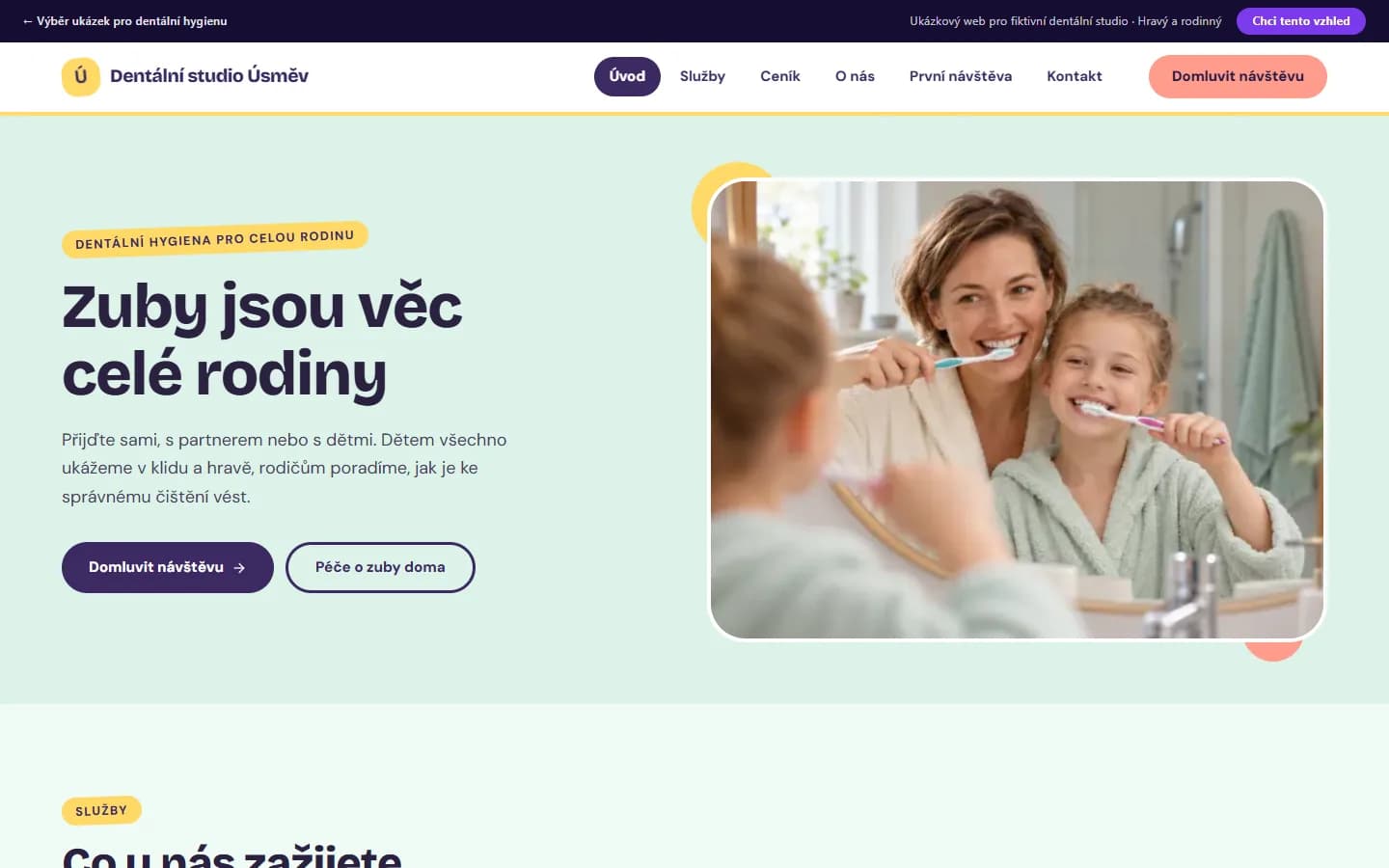 Náhled ukázky dentálního studia, design Hravý a rodinný