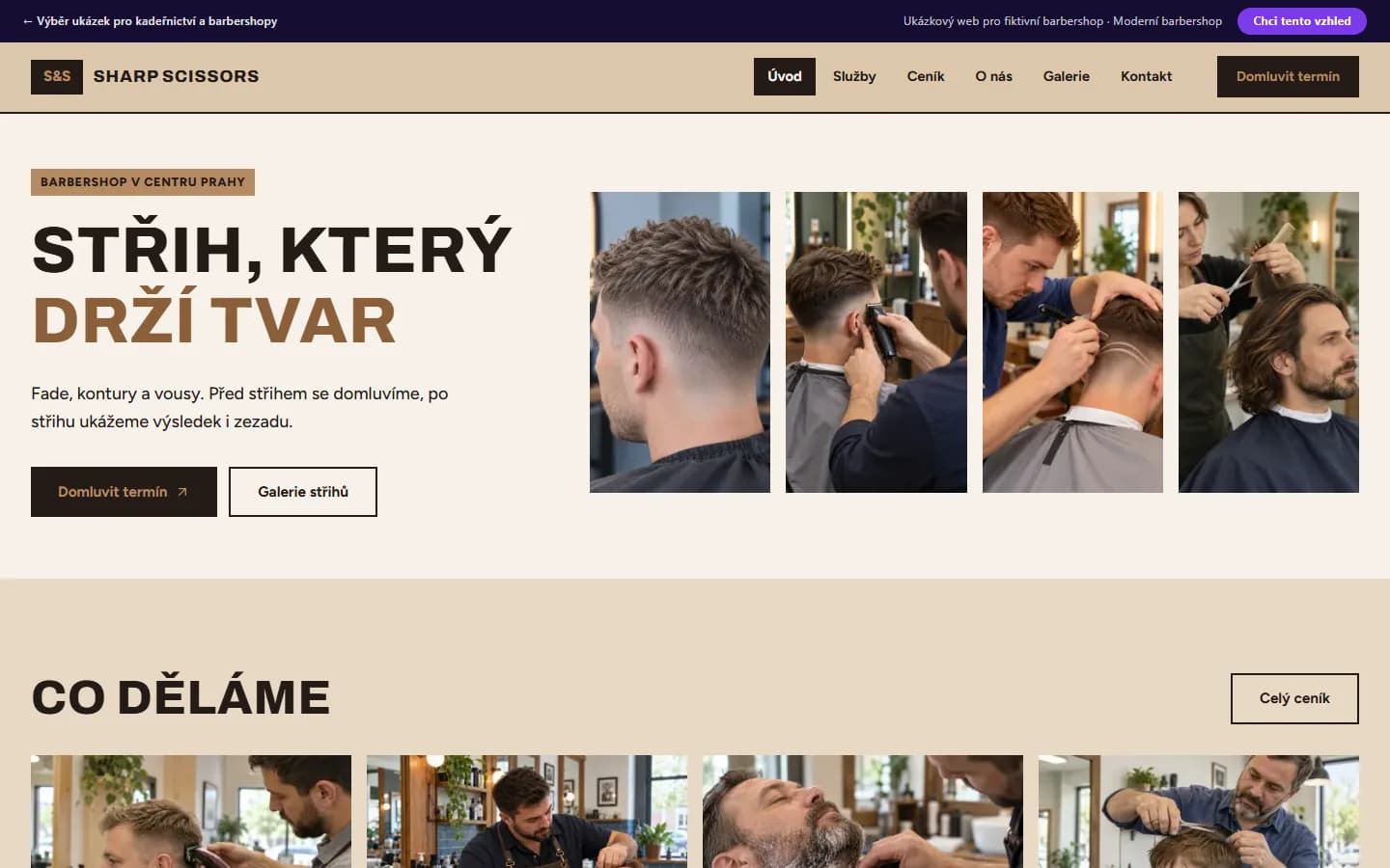 Náhled ukázky barbershopu, design Moderní barbershop