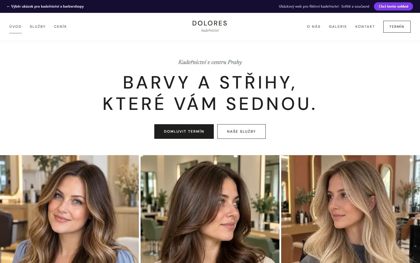 Náhled ukázky kadeřnictví, design Světlé a současné