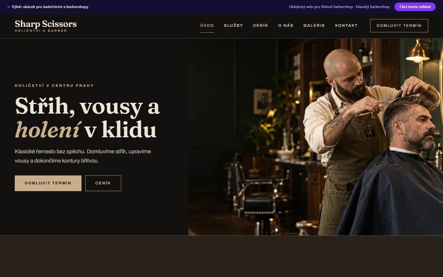 Náhled ukázky barbershopu, design Klasický barbershop