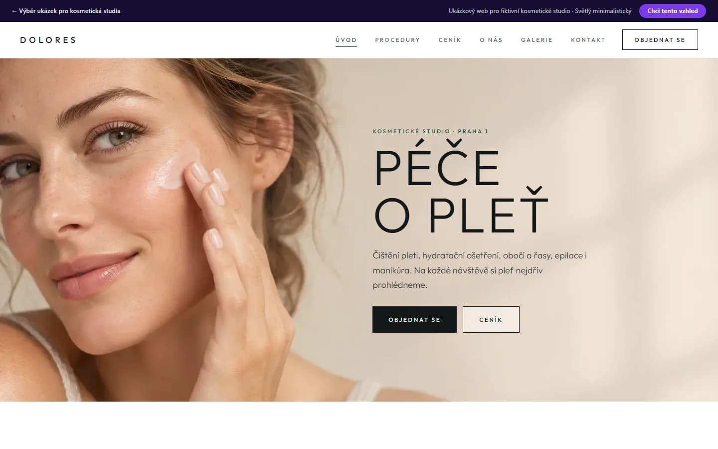 Náhled ukázky kosmetického studia, design Světlý minimalistický